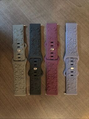 Floral Embossed Silicone Watch Bands - Gray, Black, Burgundy, Lavender